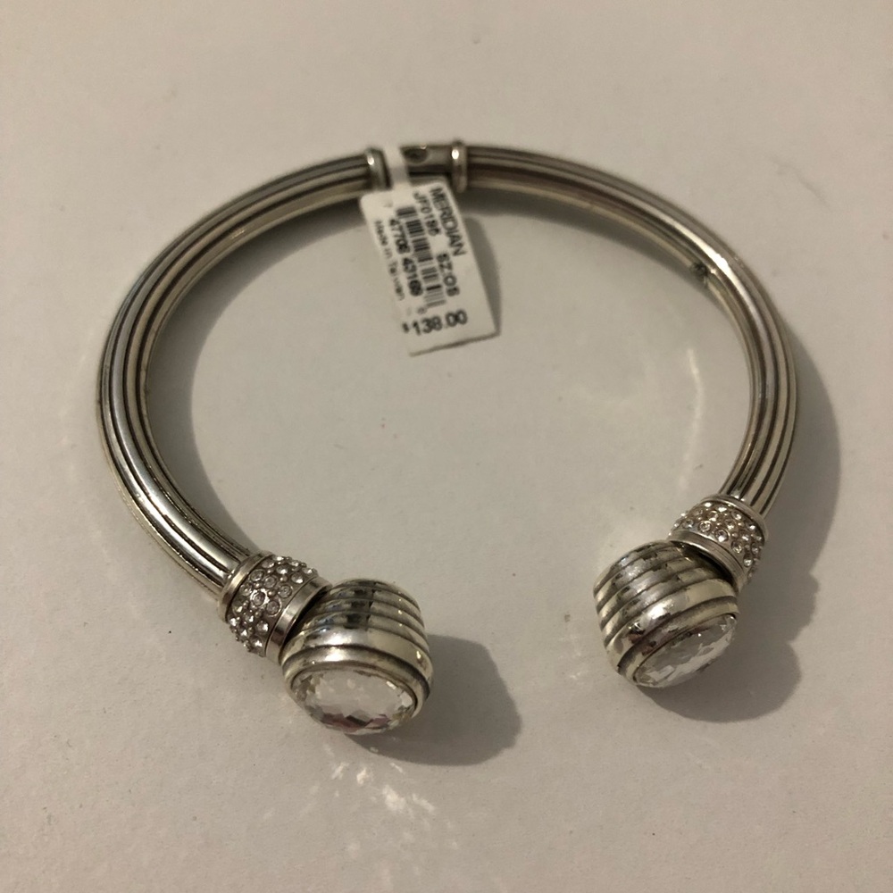 NWT Brighton Meridian Silvertone Crystal Sparkle Hinged Cuff Bangle Bracelet - Picture 2 of 4